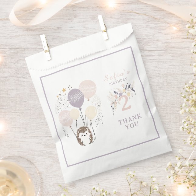Sachets En Papier Pastel Boho Hedgehog et Balloons Anniversaire (Coupé)