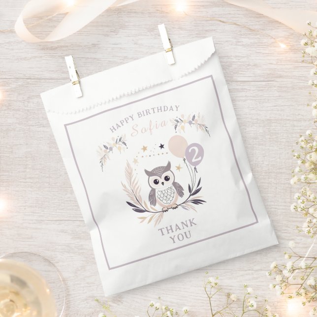 Sachets En Papier Pastel Boho Owl et Balloons Anniversaire (Coupé)