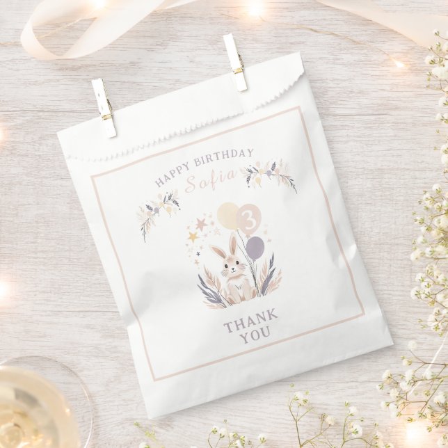 Sachets En Papier Pastel Boho Rabbit et Ballons Anniversaire (Coupé)