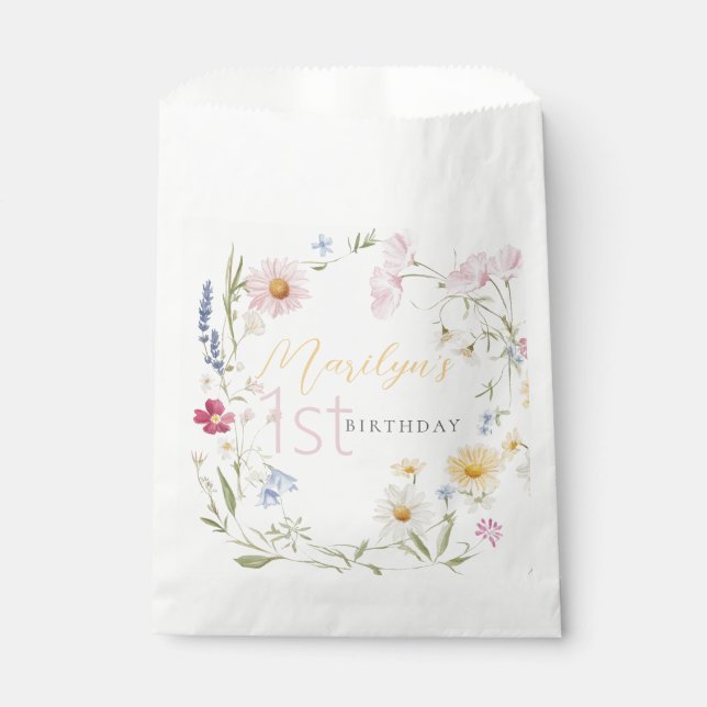 Sachets En Papier Pastel Little Fleur sauvage Girl 1er anniversaire (Devant)