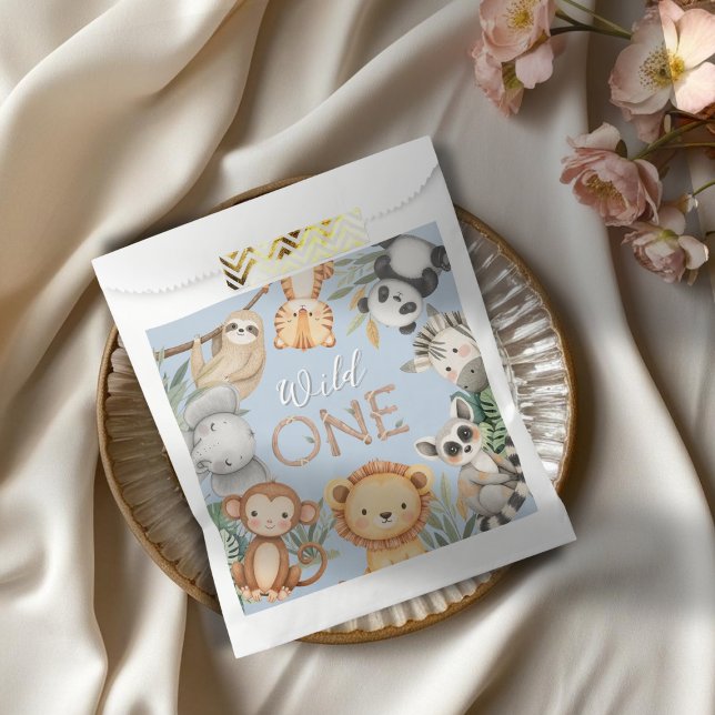Sachets En Papier Pastel Tropical Wild One Jungle Safari Animaux (Créateur téléchargé)