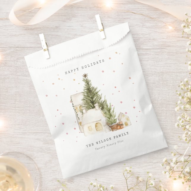 Sachets En Papier Pastel White Snow Tree Maisons Joyeuses Fêtes (Coupé)