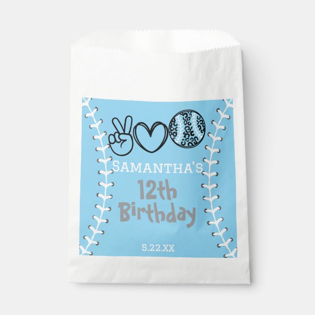Sachets En Papier Peace Love Softball Anniversaire (Devant)