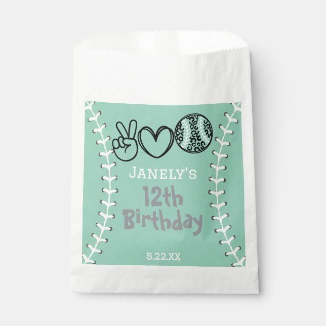 Sachets En Papier Peace Love Softball Anniversaire (Devant)
