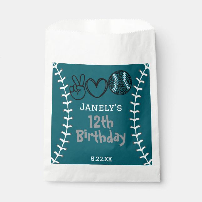 Sachets En Papier Peace Love Softball Anniversaire (Devant)