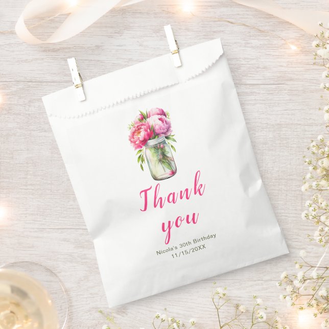 Sachets En Papier Peonies roses Mason Jar Anniversaire (Coupé)