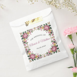 Sachets En Papier Peonies roses Rococo Frame Mariage Faveur