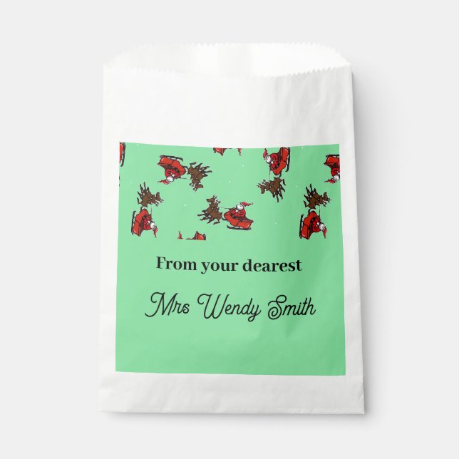 Sachets En Papier Père Noël avec sly sur vert (Devant)