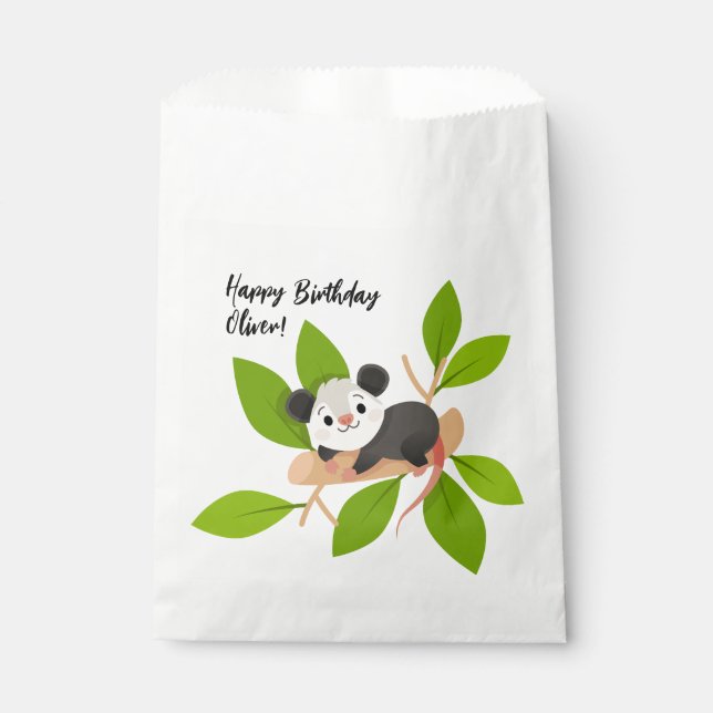 Sachets En Papier Personalized Opossum on Branch with Green Leaves (Devant)