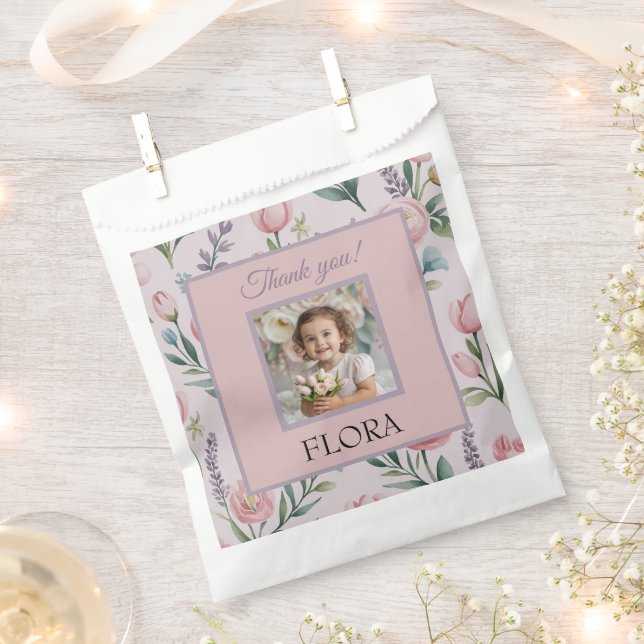 Sachets En Papier Personalized Pastel Floral Photo Kids Birthday (Coupé)