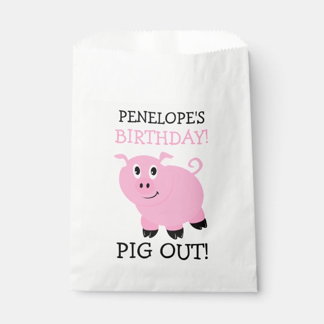 Sachets En Papier Personnalisé C'est une fête Pig Out Anniversaire f (Devant)