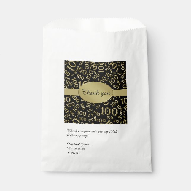 Sachets En Papier Personnaliser : Merci 100e anniversaire thème de f (Devant)