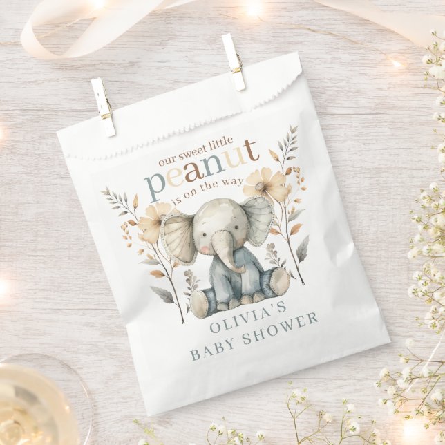 Sachets En Papier Petit Baby shower éléphant Bébé bleu arachide (Coupé)