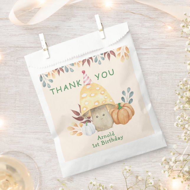 Sachets En Papier Petit Champignons premier Anniversaire MERCI (Coupé)