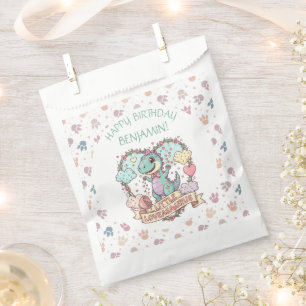 Sachets En Papier Petit Dino Coeurs Anniversaire Personnalisé