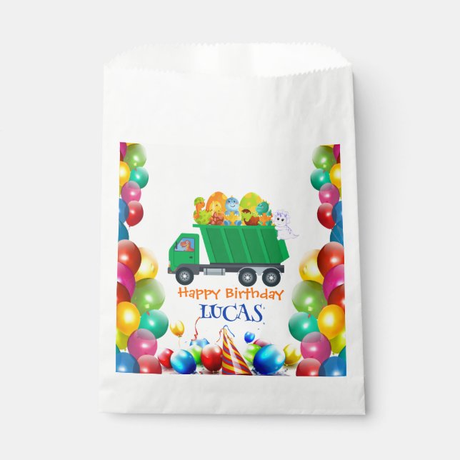 Sachets En Papier Petit Dinosaur camion à ordures ballon d'anniversa (Devant)