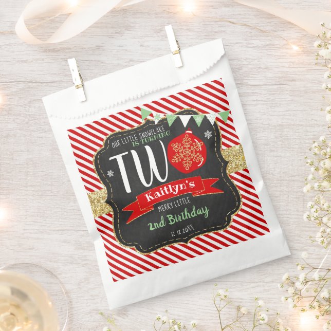 Sachets En Papier Petit Snowflake Turning 2 ! Noël 2 Anniversaire (Coupé)