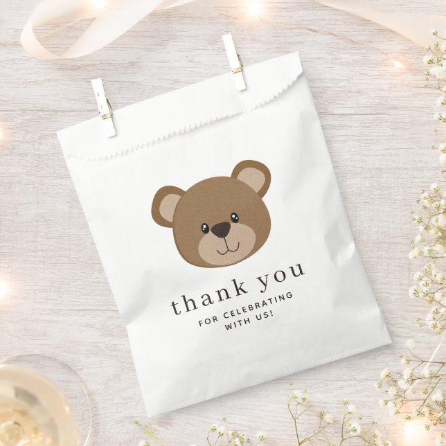 Sachets En Papier Petite face d'ours | 1er anniversaire Merci (Coupé)