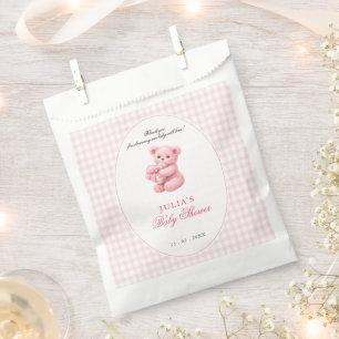 Sachets En Papier Petite Ourson Rose à Carreaux Baby Shower