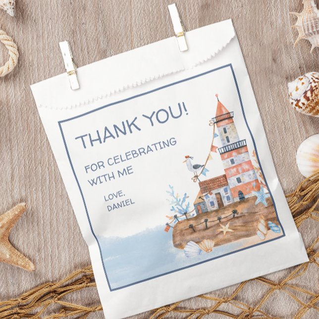 Sachets En Papier Phare Nautique (Personalized nautical themed party favor bags)