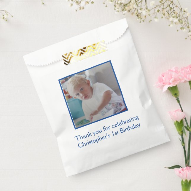 Sachets En Papier Photo Bleu Blanc Anniversaire Favoriser Sac (Scellé)