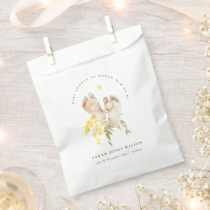 Sachets En Papier Pieds bébé Jaune Floral Sexe Baby shower neutre