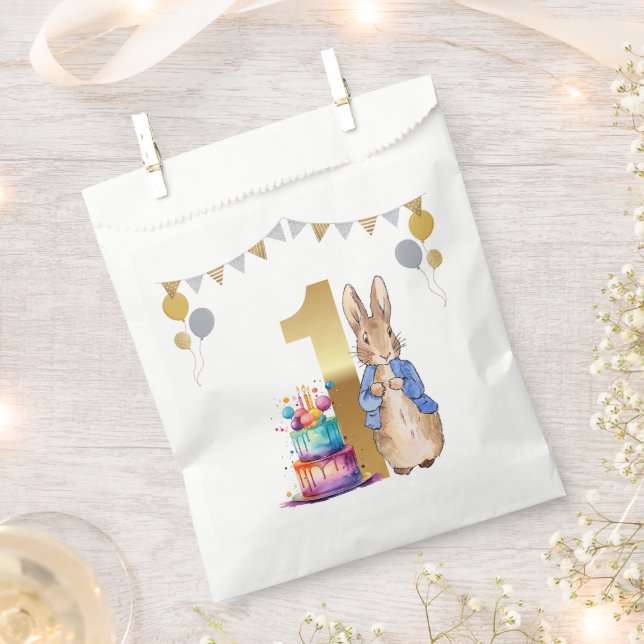 Sachets En Papier Pierre le lapin Premier anniversaire (Coupé)