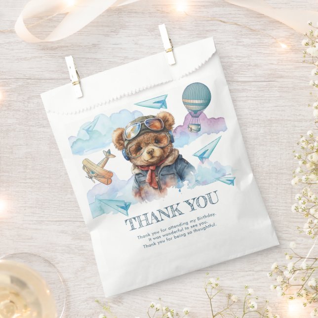 Sachets En Papier Pilote Teddy Bear Anniversaire ou Baby shower (Coupé)