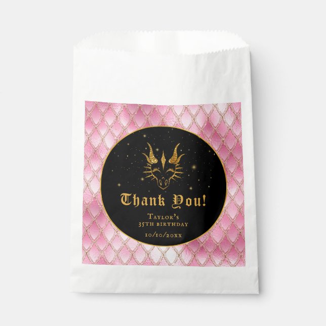 Sachets En Papier Pink Dragon Scales Or Anniversaire Merci (Devant)