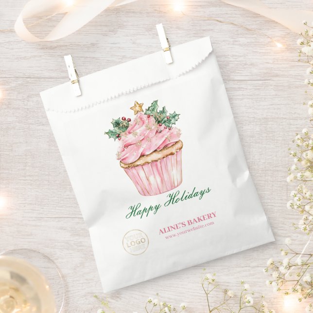 Sachets En Papier Pink Happy Holidays Boulangerie personnalisée Busi (Coupé)
