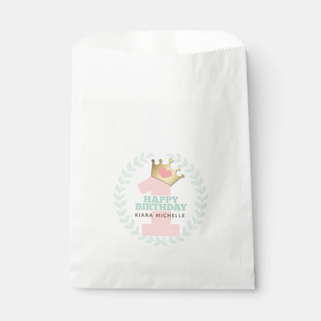 Sachets En Papier Pink Princess Crown Baby Girl Fête d'anniversaire (Devant)