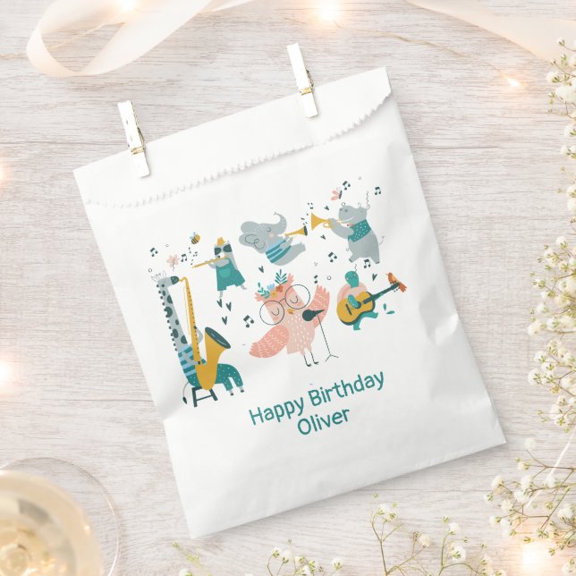 Sachets En Papier Pink Songbird avec Animal Band Anniversaire (Coupé)