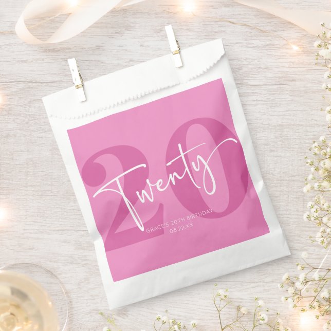 Sachets En Papier Pink Vingt-vingtième 20e fête d'anniversaire (Coupé)