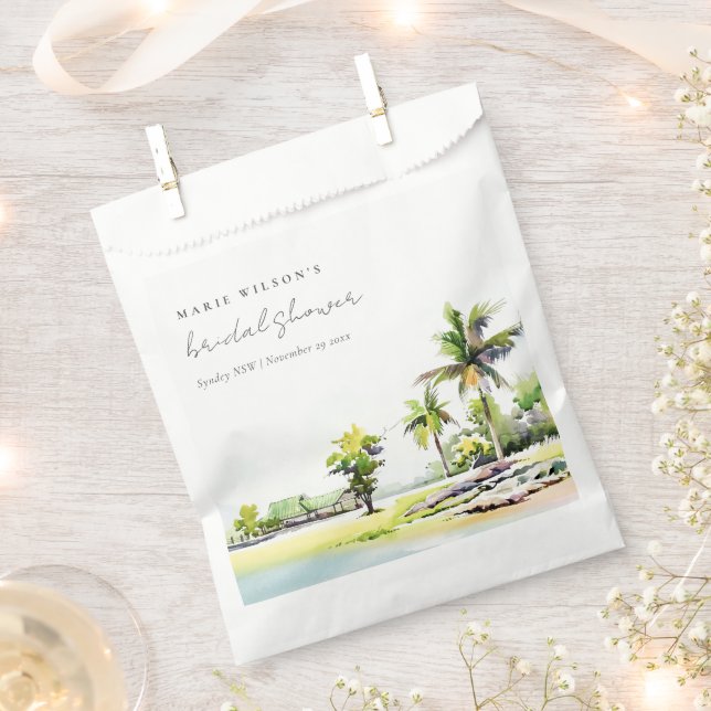 Sachets En Papier Plage Palm Trees Aquarelle Fête des mariées (Coupé)