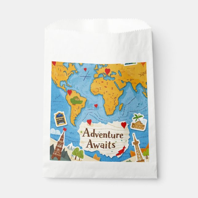 Sachets En Papier Planisphère Épingles à Cœur L'Aventure Attend (Devant)