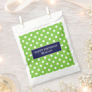Sachets En Papier Pois bleu marine et vert personnalisé