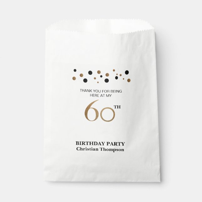 Sachets En Papier Polkadot Noir Or Personnalisé 60e anniversaire (Devant)