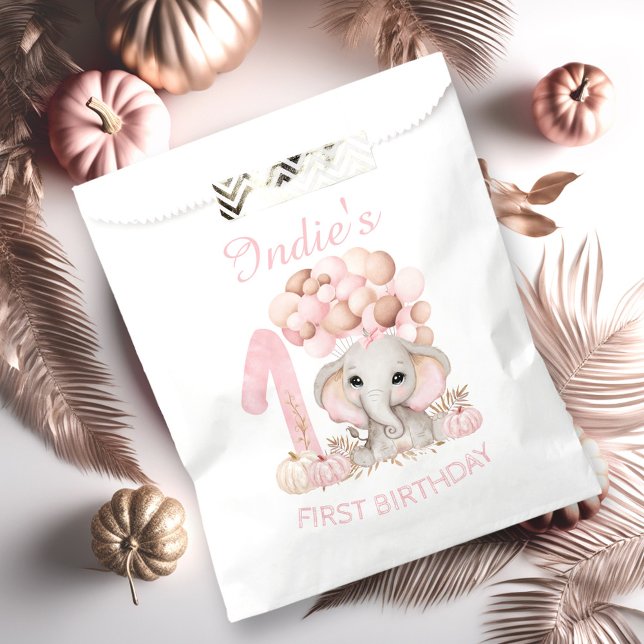 Sachets En Papier Premier Anniversaire Eléphant Chute Fille Favorise (First Birthday Cute Elephant Fall Girl Favor Bag)