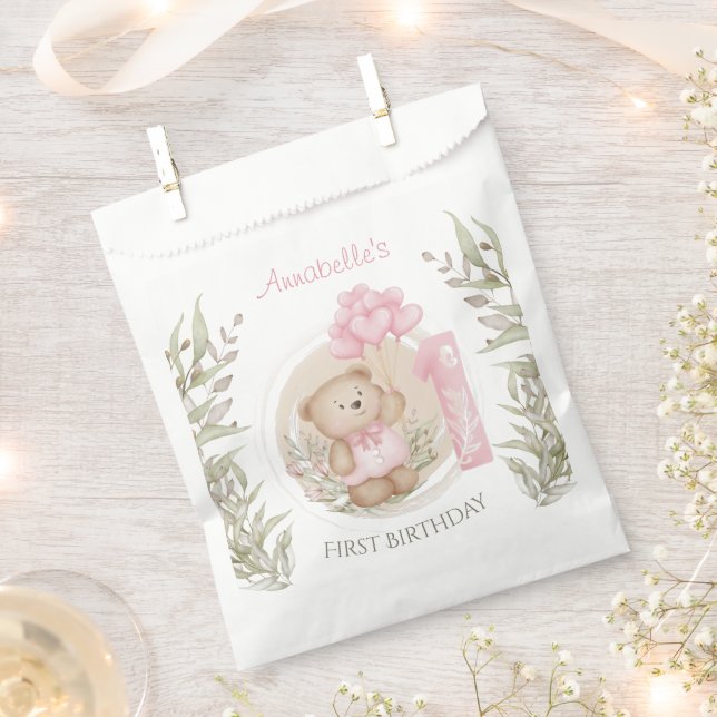 Sachets En Papier Premier Anniversaire Mignonne Teddy Bear Ballons C (Coupé)