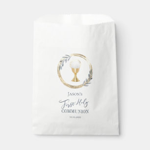 Sachets En Papier Première communion sainte feuille bleue et fauss