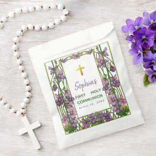 Sachets En Papier Première communion Violets pourpres & Croix d'or F