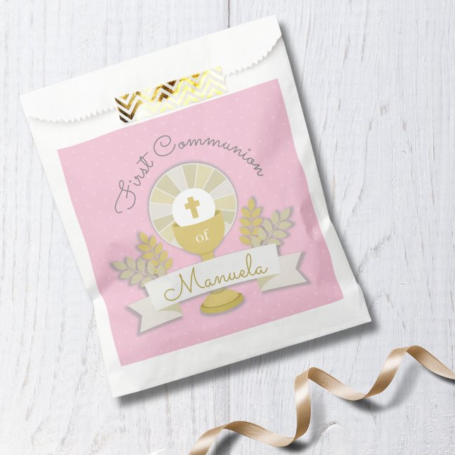 Sachets En Papier Première sainte communion rose (Créateur téléchargé)