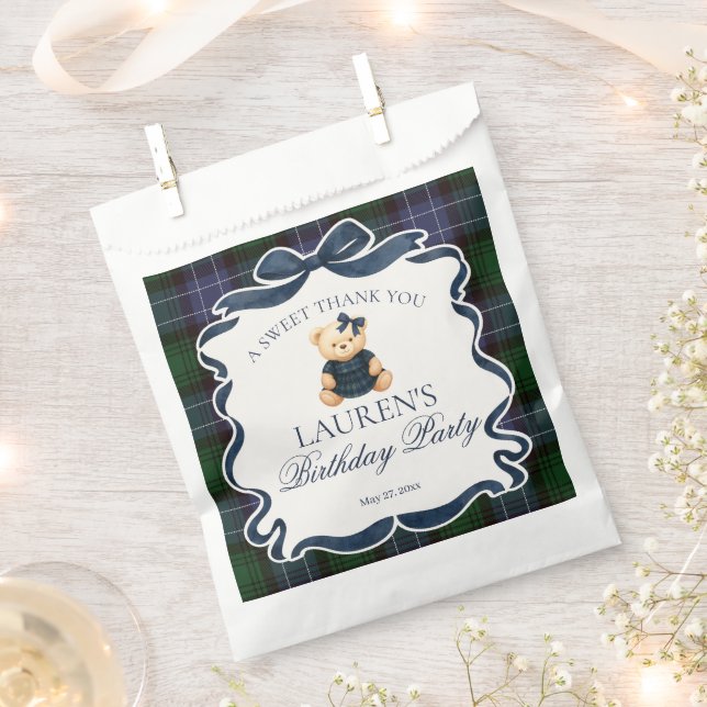 Sachets En Papier Preppy Coquette Bow Bear Plaid Birthday Dessert (Coupé)