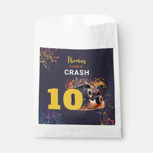 Sachets En Papier Prêt à écraser monster camion sombre anniversaire (Devant)