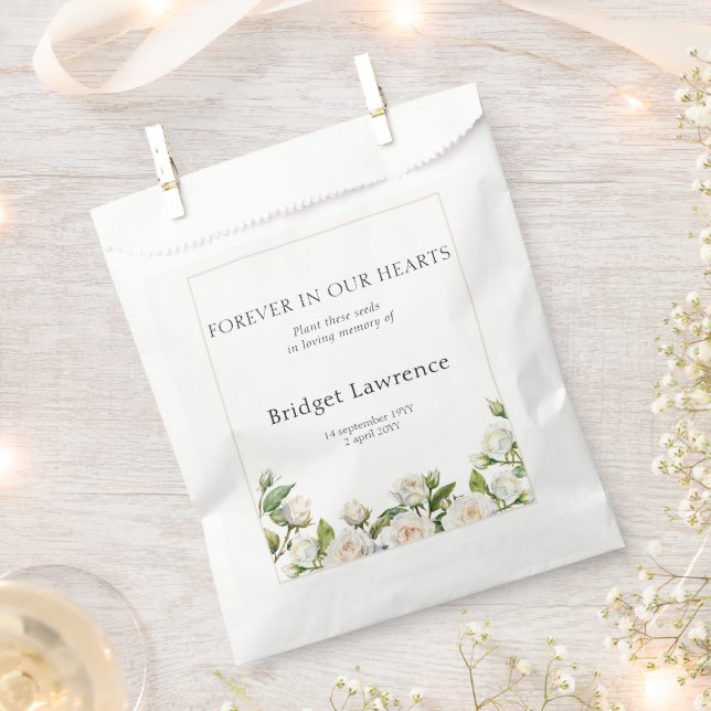 Sachets En Papier Pretty Classic White Roses Funeral Seed Packet (Coupé)