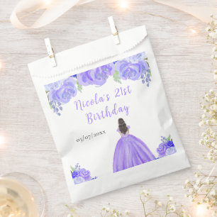 Sachets En Papier Princesse aux Cheveux Bruns Fête d'Anniversaire Fl