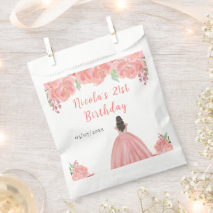 Sachets En Papier Princesse aux Cheveux Bruns Fête d'Anniversaire Fl