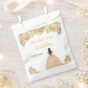 Sachets En Papier Princesse aux cheveux bruns Peach Fête d'anniversa