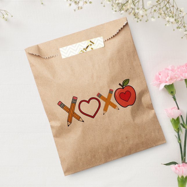 Sachets En Papier Professeur XOXO Crayon Saint Valentin et pomme (Scellé)