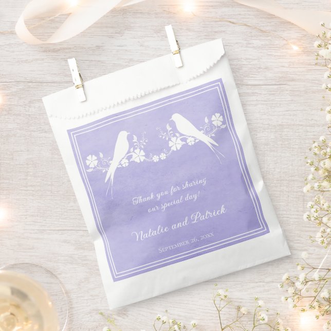 Sachets En Papier Purple Lovebird Floral Wedding Favor Bags (Coupé)